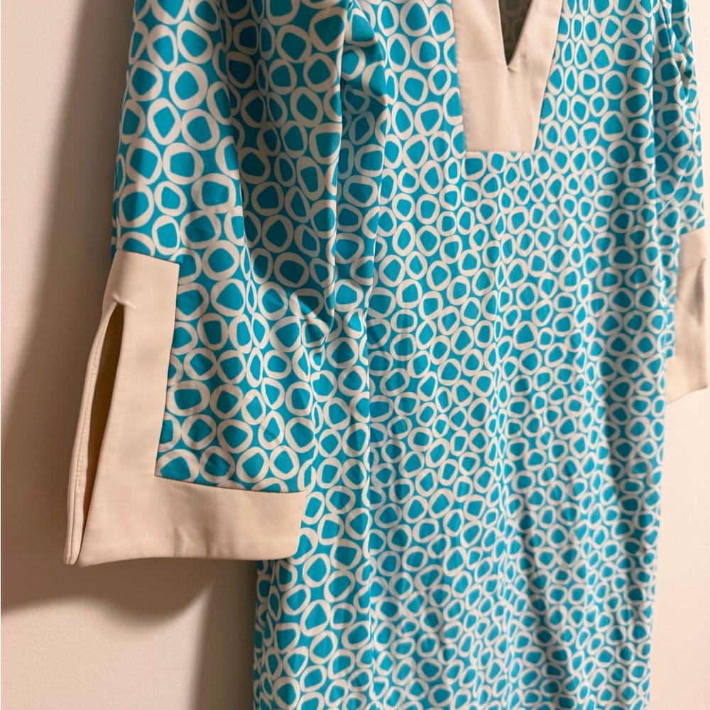 Jude Connally Turquoise and White Geometric Dress Tunic - Picture 4 of 10